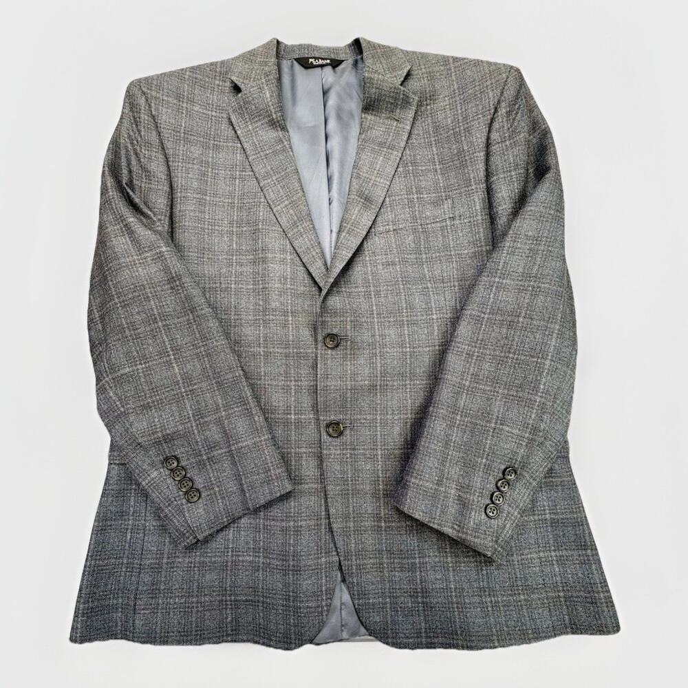 Jos A Bank Signature Collection Blue Grey Plaid Blazer Silk/Wool 4 Button 42R